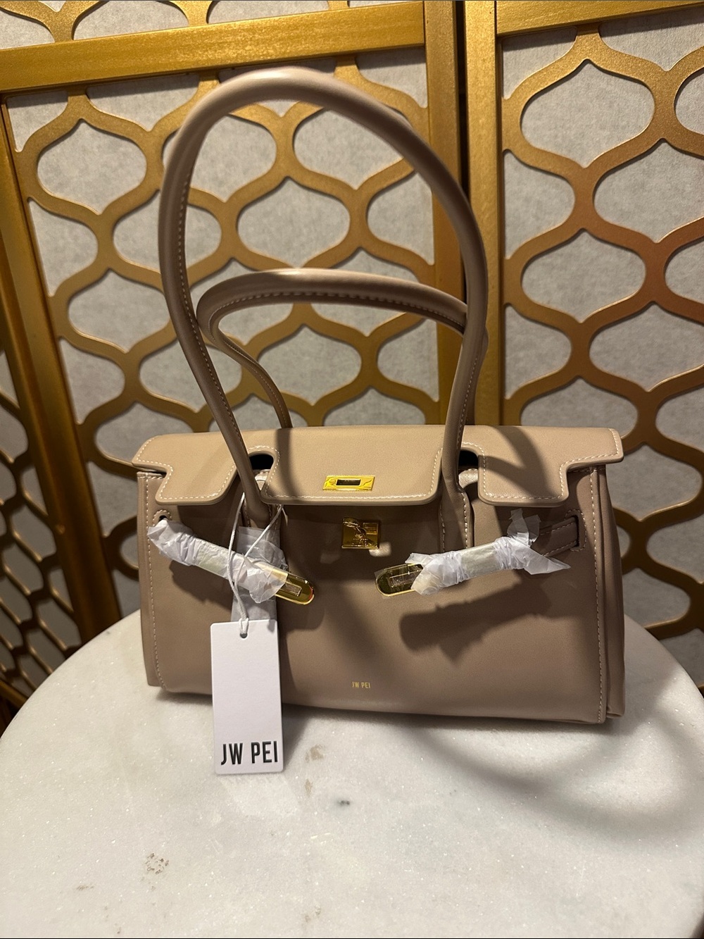 JW PEI Nude Beige Structured Top-Handle Satchel